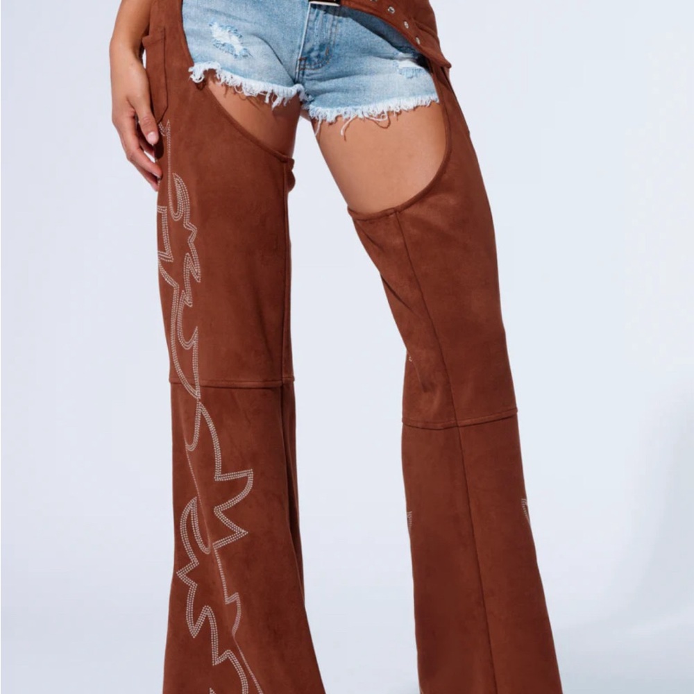 Embroidered Brown Suede Chaps